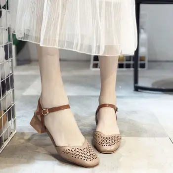 

Woman Summer Pu Leather Vintage Sandals Buckle Casual Sewing Women Shoes Solid Female Peas Shoes Ladies Platform Shoes 34-44 New