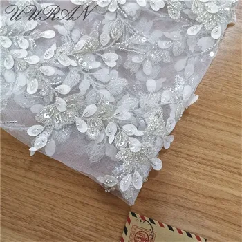 

White African french net high quality beaded bridal tulle mesh lace embroidered beaded fabric