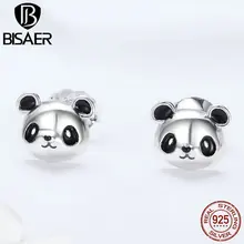 Серебряные серьги, подлинные 925 пробы, Серебряная черная эмаль, Китайская панда, серьги-гвоздики с животными, серьги для дочки, серьги для девочек, HSE386