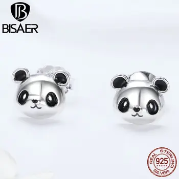 

Silver Earrings Authentic 925 Sterling Silver Black Enamel China Panda Animal Stud Earrings Daughter Girl Earrings Brinco HSE386