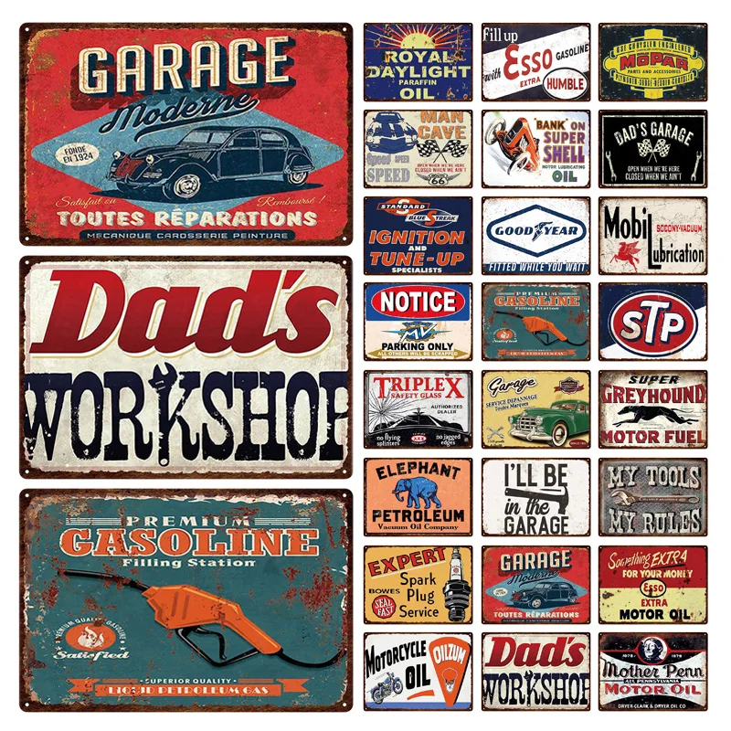 

Vintage Metal Tin Sign Poster Parking Lot Garage Repair Shop Gas Station Decoration Wall Art Retro Plaque Motor Oil Man Cave