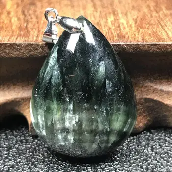 

Top Natural Green Seraphinite Pendant Jewelry For Woman 33x25x10mm Beads Silver Crystal Water Drop Stone Fashion Jewelry AAAAA