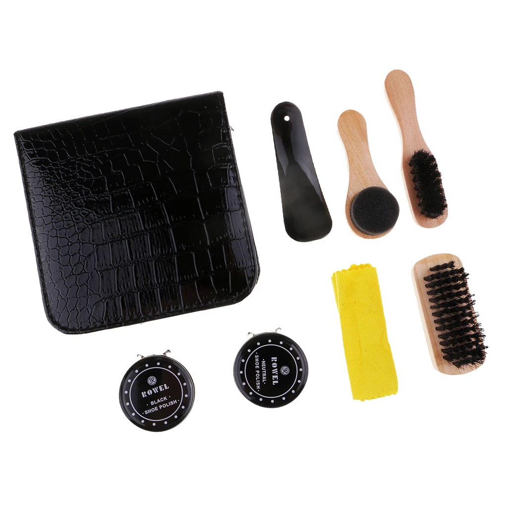 

Shoe Shine Care Kit Polish Cleaning Brushes Sponge Cloth Travel Set for Home Used