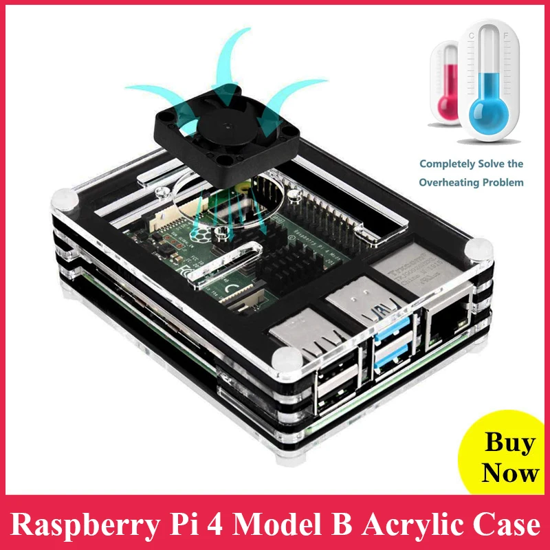 Акриловый чехол для Raspberry Pi 4 9 слойный корпус охлаждающий вентилятор алюминиевый