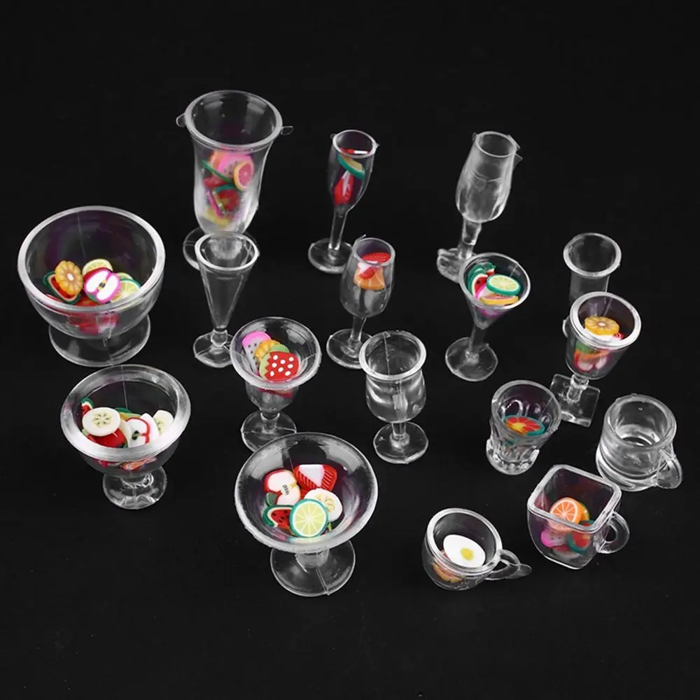 Miniature Figurines Mini Plastic Acrylic Goblet 17PCS/Set Dollhouse Accessories DIY Toys