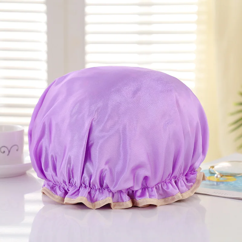 Lovely Thick Women Shower Caps Colorful Double Layer Bath Shower Hair Cover Adults Waterproof Fashion Bathing Hat Comfortable - Цвет: Синий