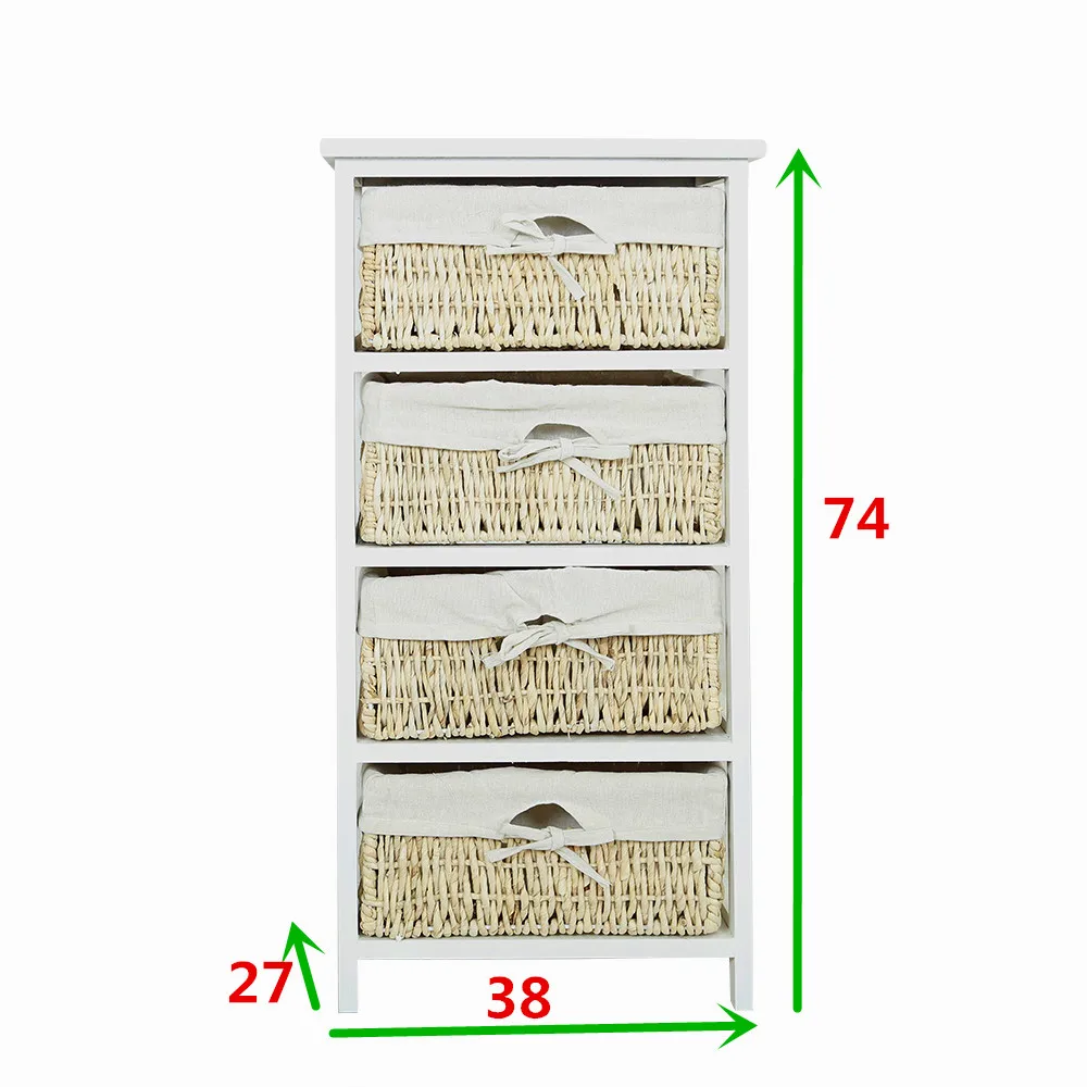 Panana Economic Storage Organizer Drawers with 4 Wicker Baskets Wooden Frame Entrance Changing Shoe Home Furniture
