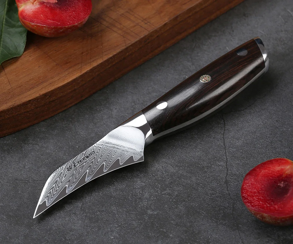 TURWHO 3,5 ''ножи для очистки овощей VG10 японский дамасский нож из нержавеющей стали Острый кухонный нож для фруктов с ручкой из красного сандалового дерева - Цвет: Paring Knives