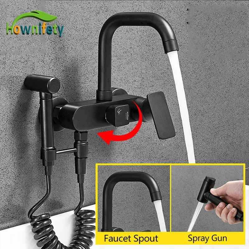 

Chrome Blacked Bidet Faucets Brass Wall Handheld Hygienic Shower Spray Head For Wash Bathroom Toilet Car Rinse Pet Airbrush