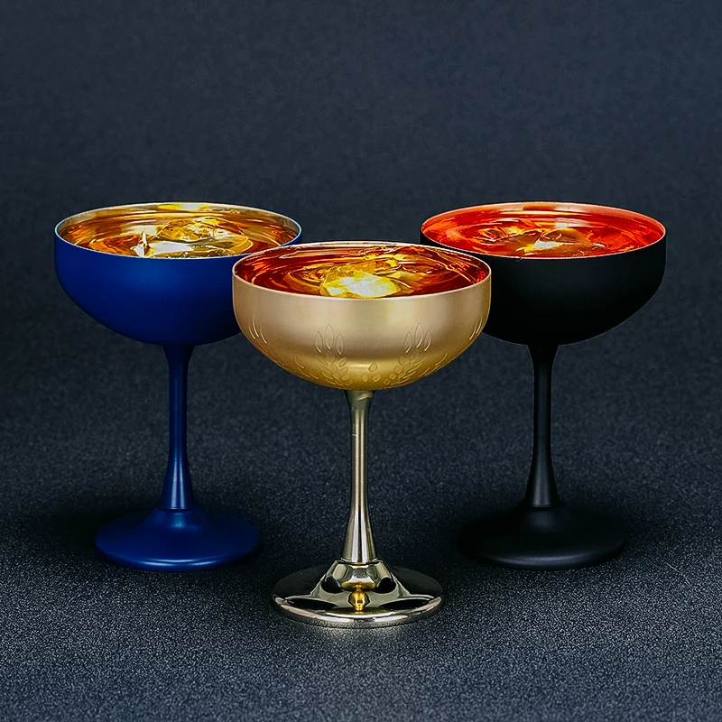 copo do copos de cocktail do aço inoxidável chapeado cobre com teste padrão de gravura