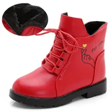 Ботинки для девочек; детские зимние ботинки; водонепроницаемые ботинки martin; ботильоны для детей; женские зимние ботинки на меху; цвет красный, черный