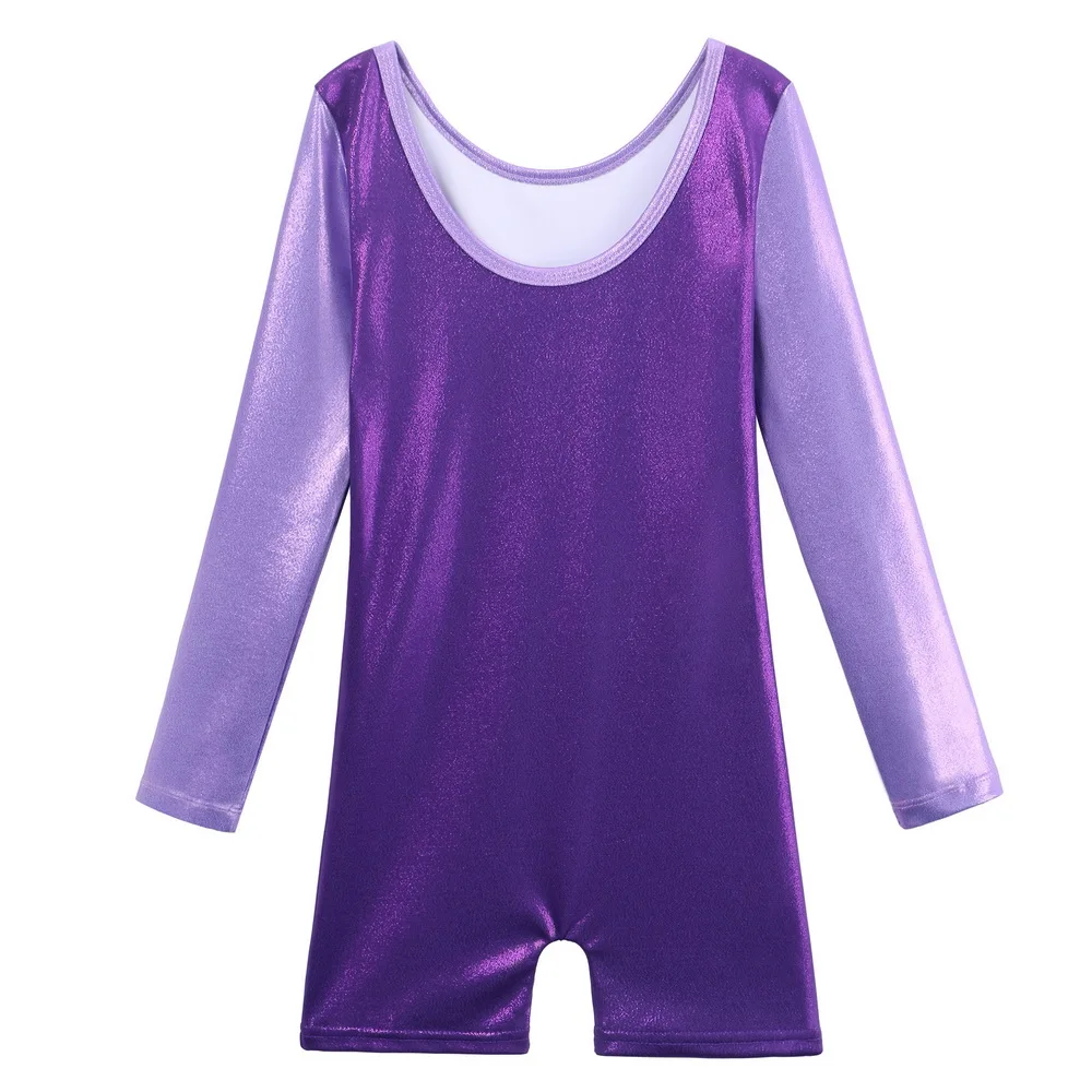 BAOHULU/детский балетный фиолетовый трико с длинными рукавами; комбинезон для девочек; гимнастический трико; блестящий танцевальный костюм для выступлений; детские танцевальные костюмы