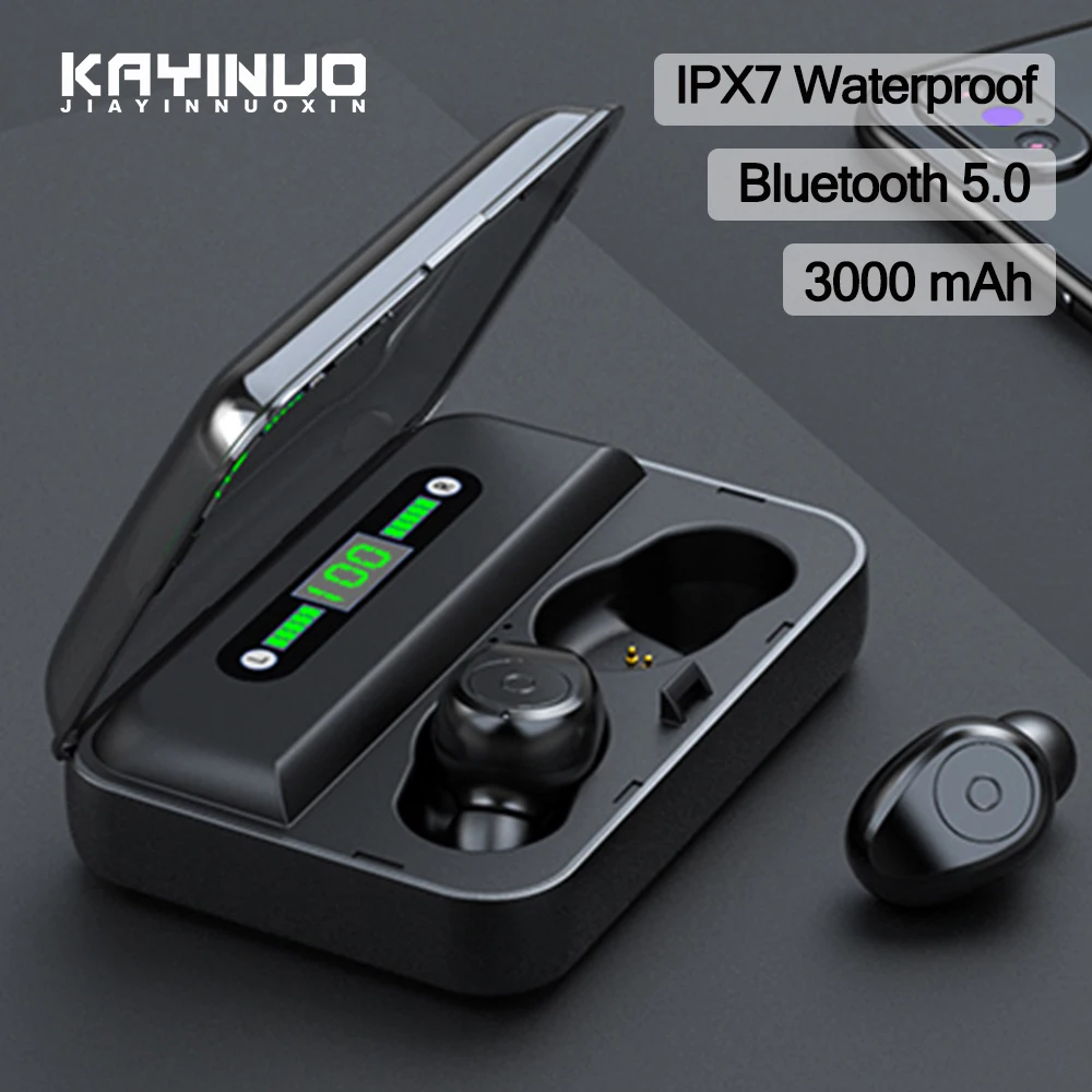 KAYINUO IPX7 водонепроницаемые bluetooth наушники 5 0 6D стерео звук светодиодный дисплей