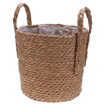 

Woven Linen Flowerpot Storage Basket Multipurpose Potted Container Double Thicken Handle Storage Bin Container (Light Brown)