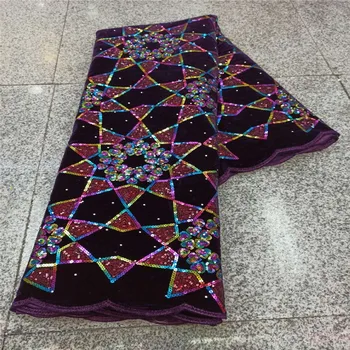 

French Net Velvet Lace stones Fabric 2020 purple High Quality Lace African Sequins Lace Fabric For Nigerian Wedding Dress
