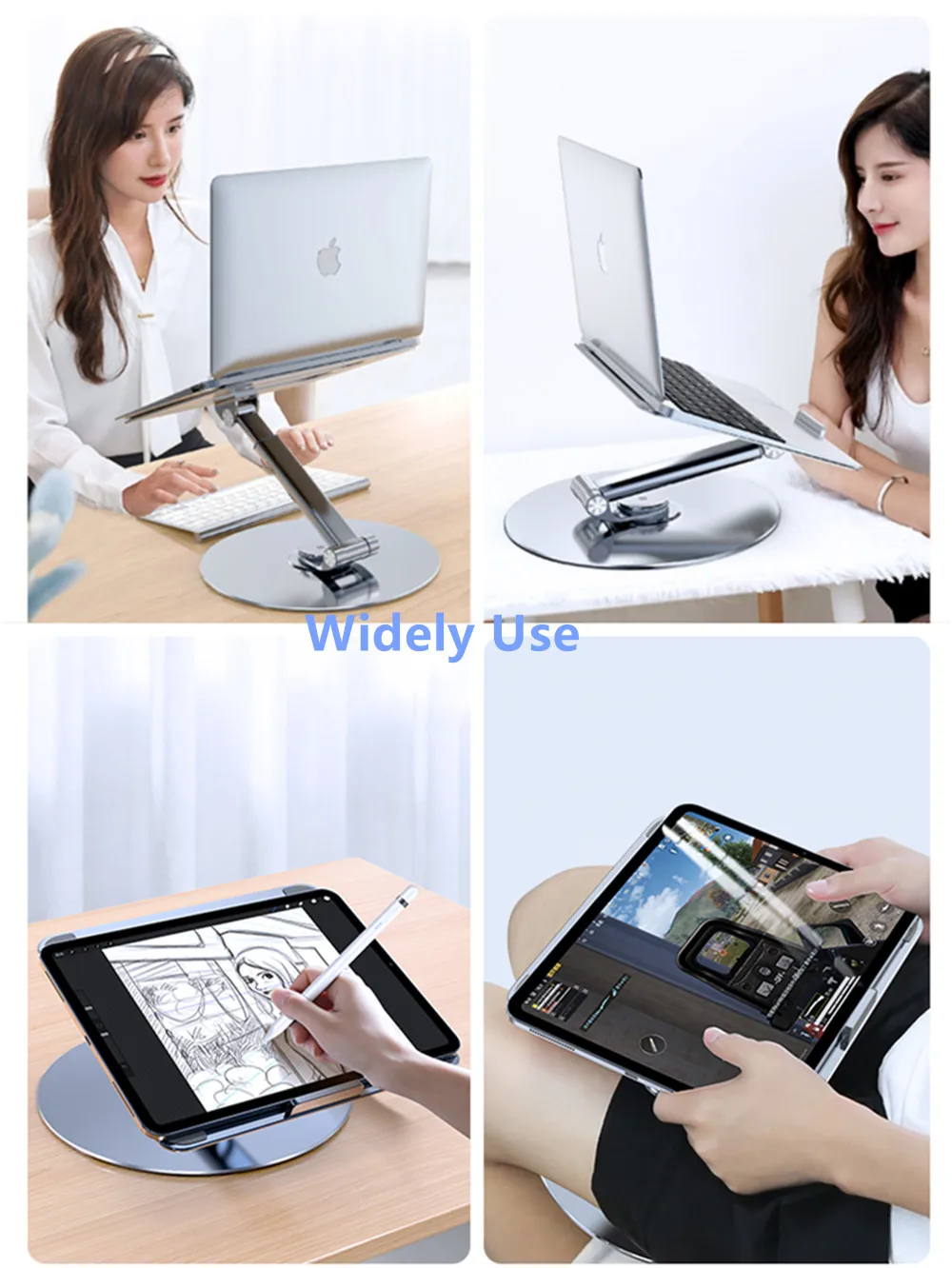 Adjustable Laptop Stand with 360 Rotating Base, OMOTON Ergonomic Laptop  Riser for Collaborative Work, Dual Rotary Shaft Fully Foldable for Easy