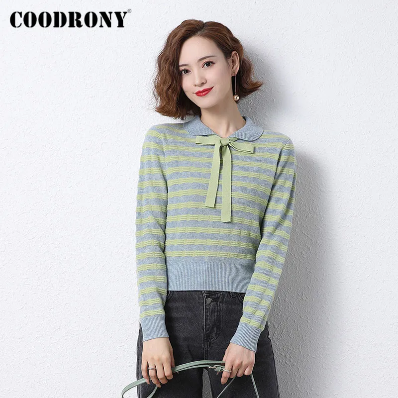 COODRONY Brand High Quality Striped Merino Wool Women Jumpers 2020 Autumn Winter Pullover Elegant Slim Sweaters Female W1132