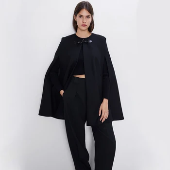 

ZA Cloak Coat Trendy 2019 Vintage Solid Black Loose Clock Autumn Winter Boho Clock Coat Party Holiday Friends Gifts Wholesale