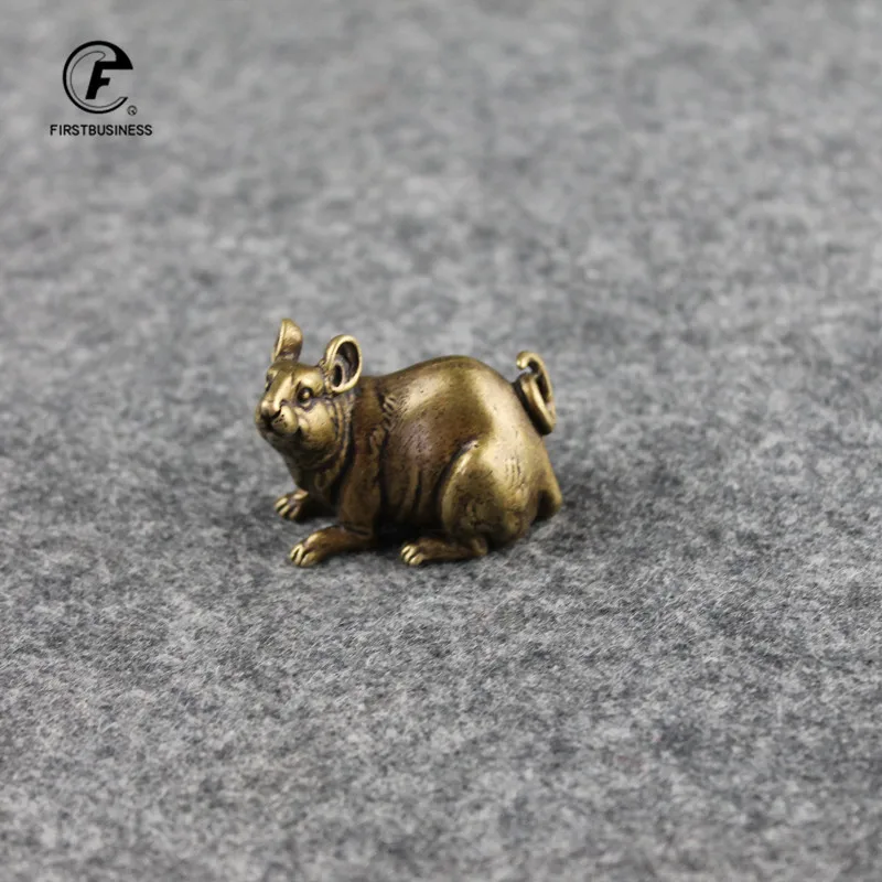 Miniature Baby Rat Mouse Brass Figurine Statue Tiny Metal Art Zodiac Feng shui 
