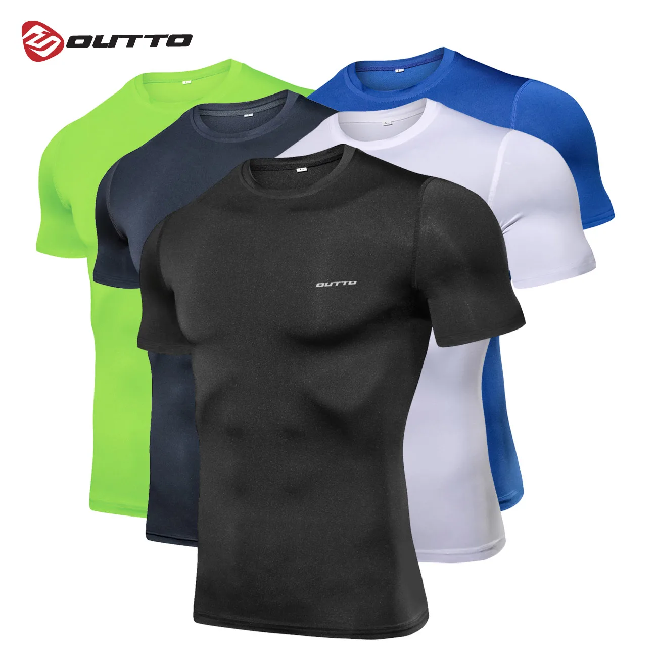 Outto masculino correndo t-shirts compressão camada base de secagem rápida manga curta treinamento ciclismo ginásio fitness esportes sob-wear topo