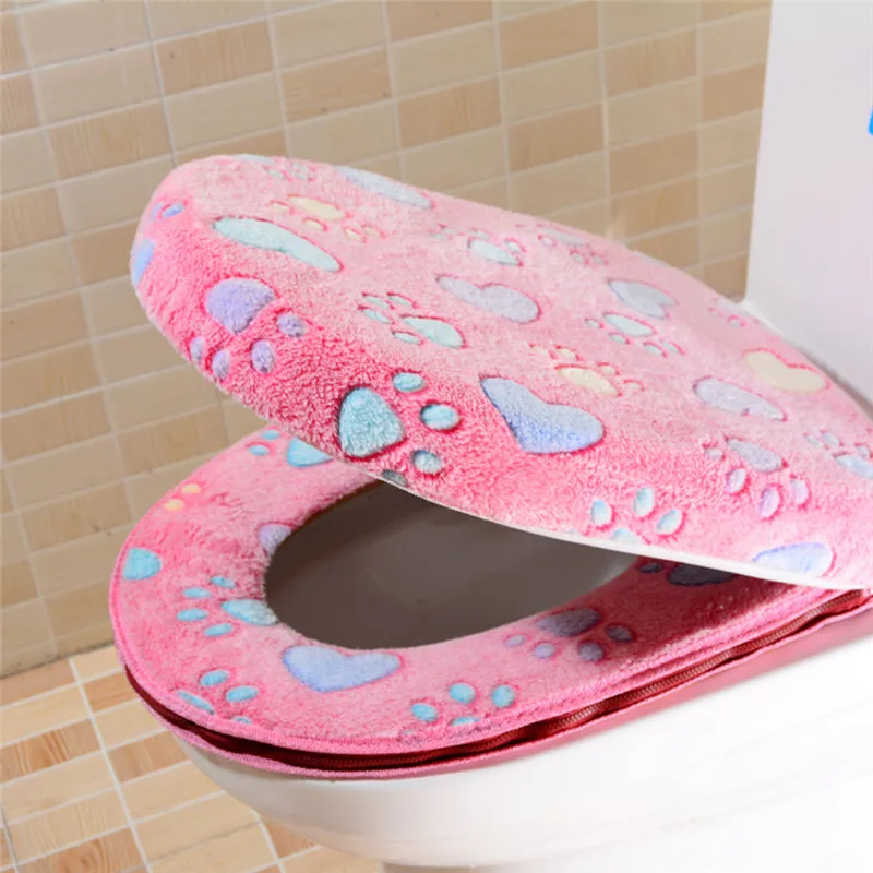 Pink Роскошный чехол для унитаза из плотного бархата кораллового цвета, мягкий теплый чехол для унитаза на молнии, водонепроницаемый чехол для унитаза - Цвет: Pink