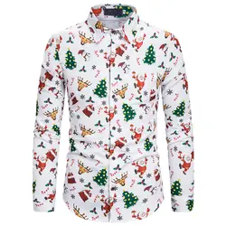 Модная Рождественская Мужская рубашка повседневная с принтом Camisa Social Masculina тонкие домашние рубашки топы Chemise Homme Классическая гавайская