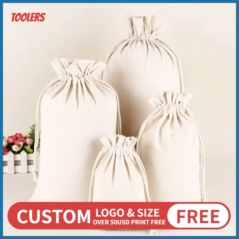 50PCS Fungus Lace Canvas Drawstring Bag 100 Cotton Eco Friendly Durable Storage Packaging Bags For Rice Tea Cocoa Custom Logo | Багаж и