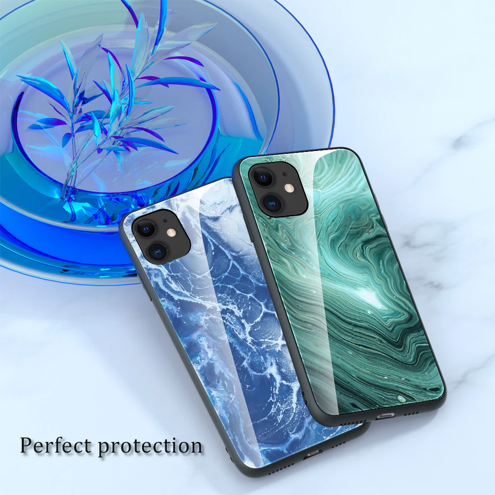 Camera Protection Shockproof Transparent Marble Phone Case For iPhone 12 Pro Max