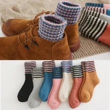 Утепленные махровые женские носки, зимние теплые шерстяные носки, модные женские полосатые носки без пятки
