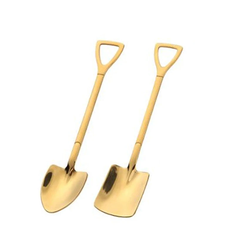 Creative Metal Ice Cream Coffee Spoon Shovel Shape Shell Tea Spoons 2PCS/set stainless steel spoon tea spoon 3 Colors Afternoon Tea Dessert Long Handle Spoon