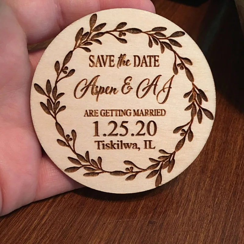  Save the Date Personalized calligraphy Save the Date Magnets Wedding Favors Engraved rustic wooden  - 4000035633753