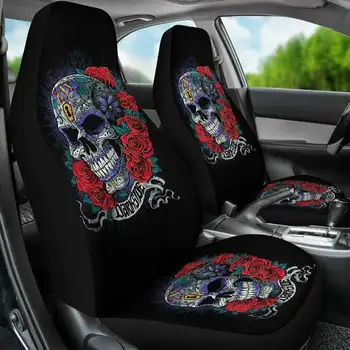 

1/2Pcs Set Universal Car Seat Cover Skull Flowers Pattern Cushion Truck Protector Car interior 3D Printed Car Seat Cover