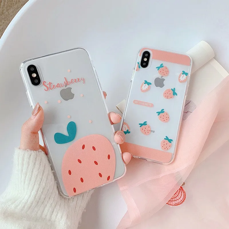 

For Iphone 7 8 Plus 6s Pink Strawberry Pattern Phone Case For IPhone X XS 7 8 Plus 6 6S Soft Silicone Transparent Cover Case