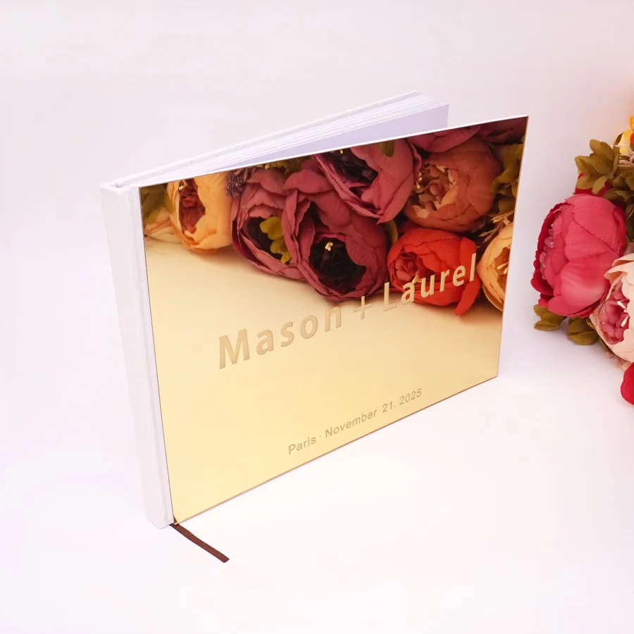 

25x18 см горизонтальная индивидуальная Свадебная книга для гостей с именами пар акриловая зеркальная Обложка персонализированные детские сувениры подарки для невесты