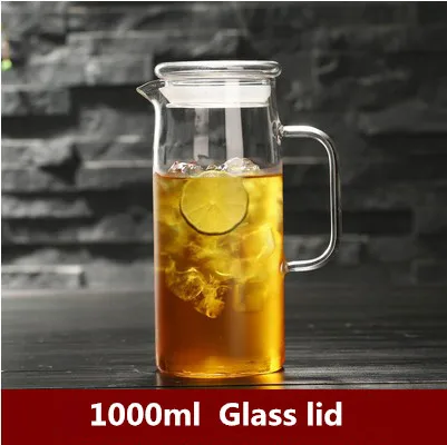 B1000ML Холодная стеклянная бутылка для воды, бутылка, чайник, прозрачная большая емкость, термостойкий чайник с ручкой, чайник, кувшины 1.0L1.2L 1.5L - Цвет: B1000ML