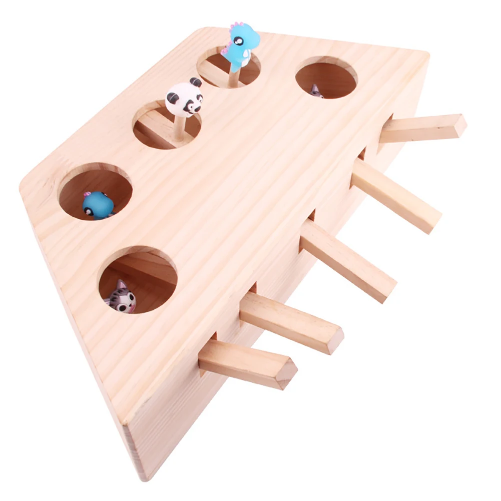 

Cat Hunt Toy Indoor Interactive Pet Cat Hit the Ground Mouse Plaything Solid Wood 5-Holed Mouse Seat Scratch Cat Toy