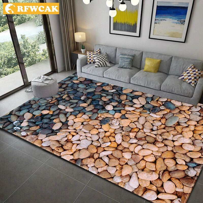

RFWCAK Nordic 3D Visual Polyester Fiber Simulation Pebbles Simple Decoration Bedroom Living Room Non-slip Waterproof Carpet