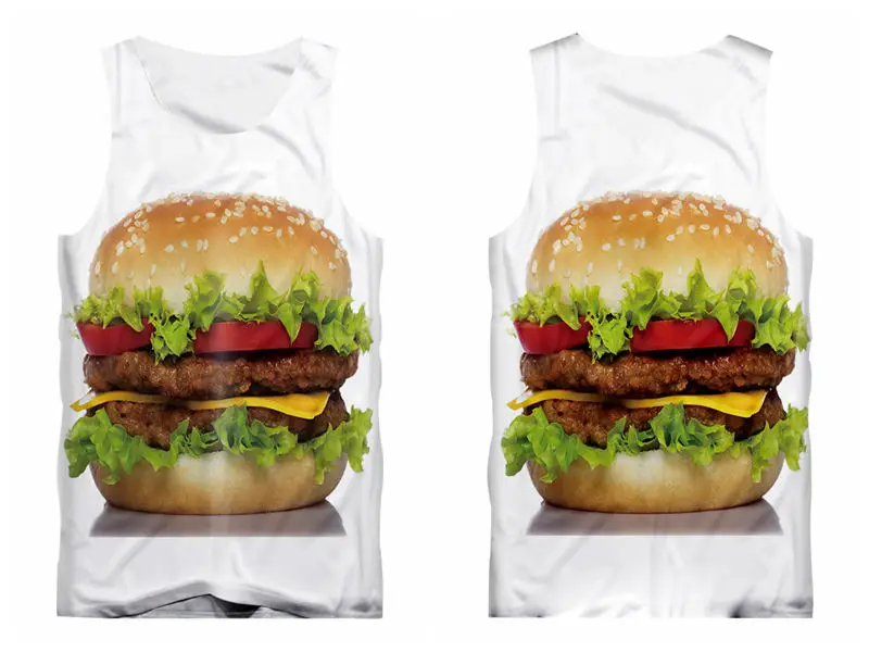Забавный мужской жилет 3D восхитительный говяжий бургер принт Майки дизайн мужские женские летние без рукавов белые майки размер S-6XL