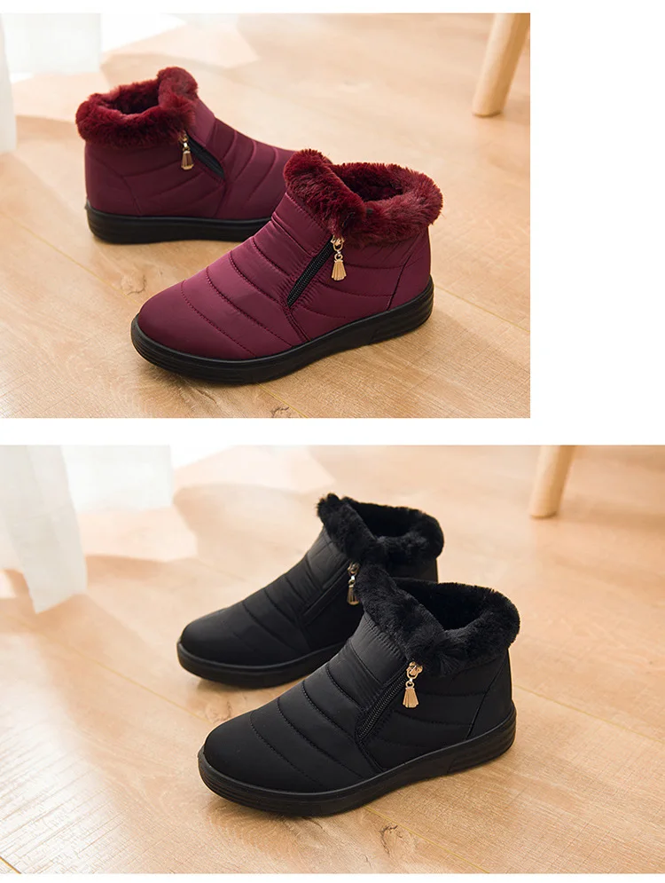 New Ankle Boots For Women Winter Boots Waterproof Boots Female Winter Shoes Women Boots Red Plush Snow Boots Fashion Zipper