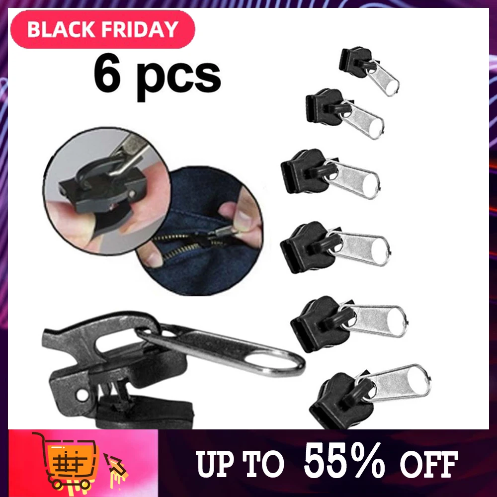6pcs Universal Instant Fix Zipper Repair Kit Replacement Zip Slider Teeth Zippers 3 Color