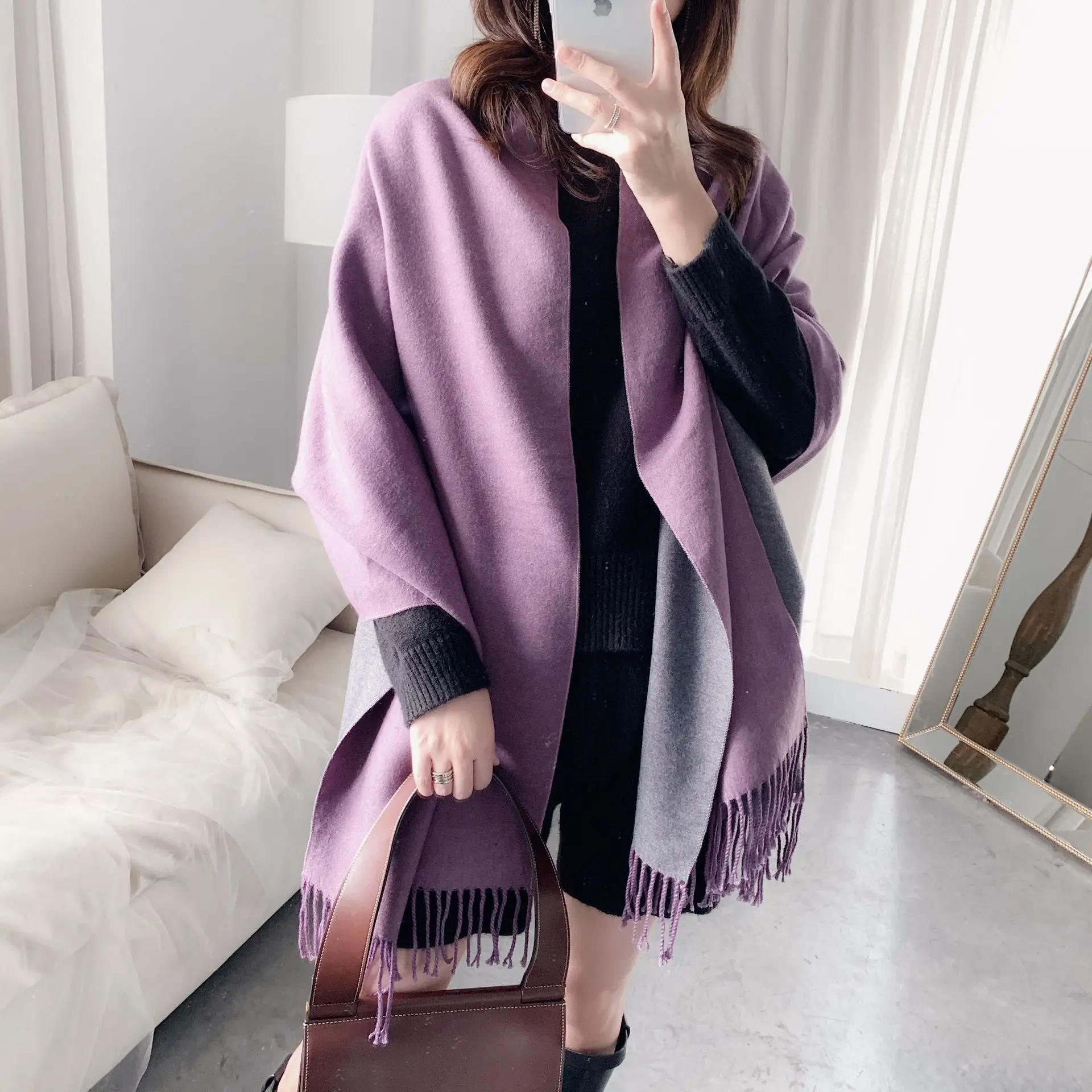 

2019 Luxury Pure Cashmere Scarf for Women Solid Warm Pashmina Scarves Tassel Double Sides Scarfs Shawls Wraps Lady Bandana