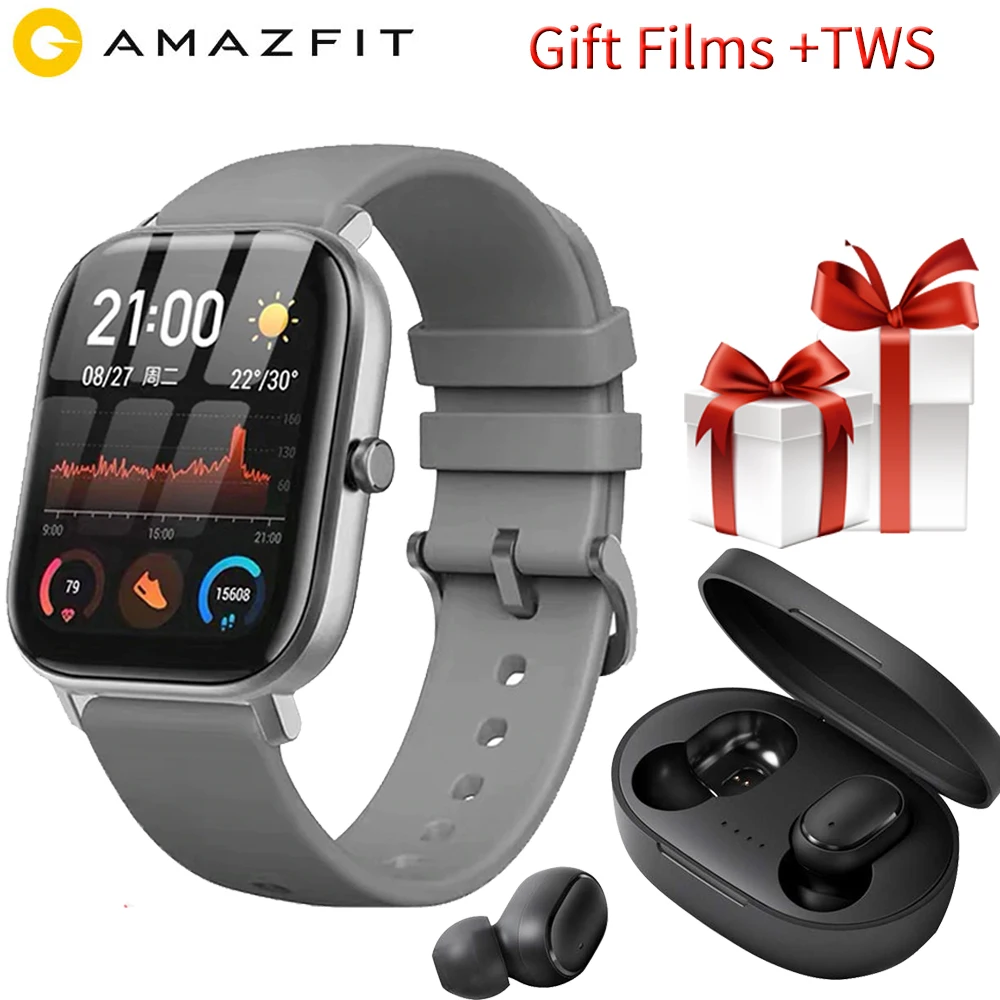 

Free TWS Global Version Amazfit GTS Smart Watch 1.65 inch AMOLED 341 ppi Suqare Screen 5ATM 14 Days Battery GPS Music Control