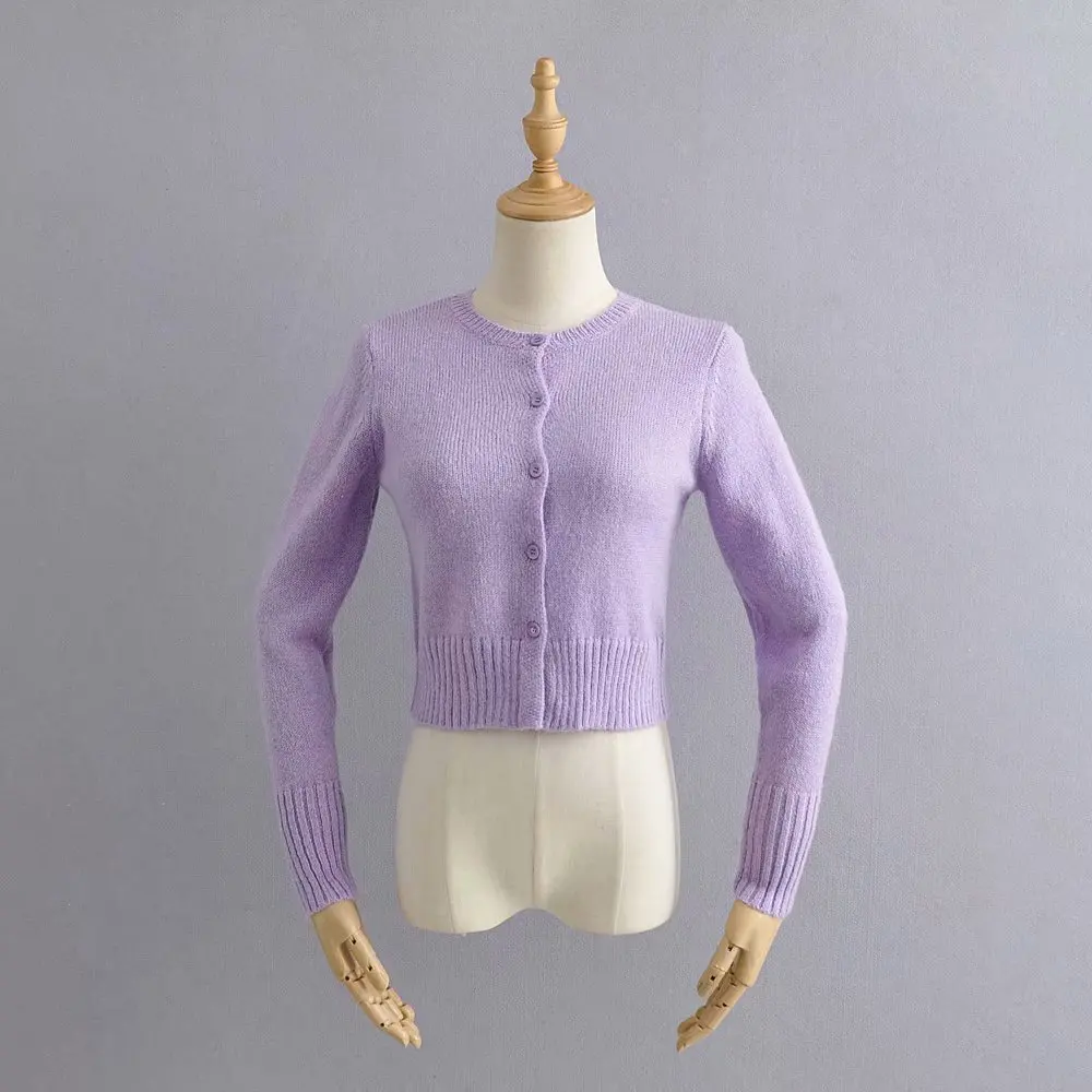 297 purple X52 Bazaleas, винтажный женский кардиган с пуговицами, уличная одежда с круглым вырезом, фиолетовый кардиган, harajuku, вязаный женский свитер - Цвет: 297 purple X52