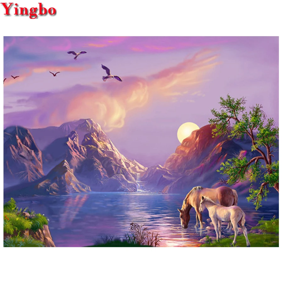 DIY 3D Diamond Embroidery Sale Painting Mountain horse Picture Rhinestone Mosaic Cross Stitch Full Square/Round | Дом и сад