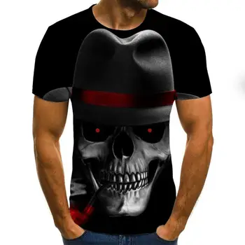 

2020 European and American style fashion short-sleeved men's T-shirt skull geometric 3D digital printing short sleeves