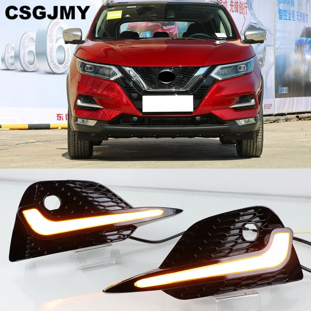 CSGJMY 2 шт. светодиодный фонарь дневного света для Nissan Qashqai динамический поворотный желтый сигнал автомобиля DRL 12 В светодиодный противотуманный фонарь