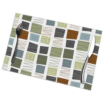 

Set of 6 Mid Century Modern Design Cabin Patterns Placemats for Dining Table Place Mat in Kitchen Accessories Cup Wine Mat