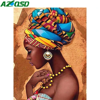 

AZQSD Diamond Painting Full Square African Girl Embroidery Portrait Picture Of Rhinestones Handmade Home Decor Gift Needlework