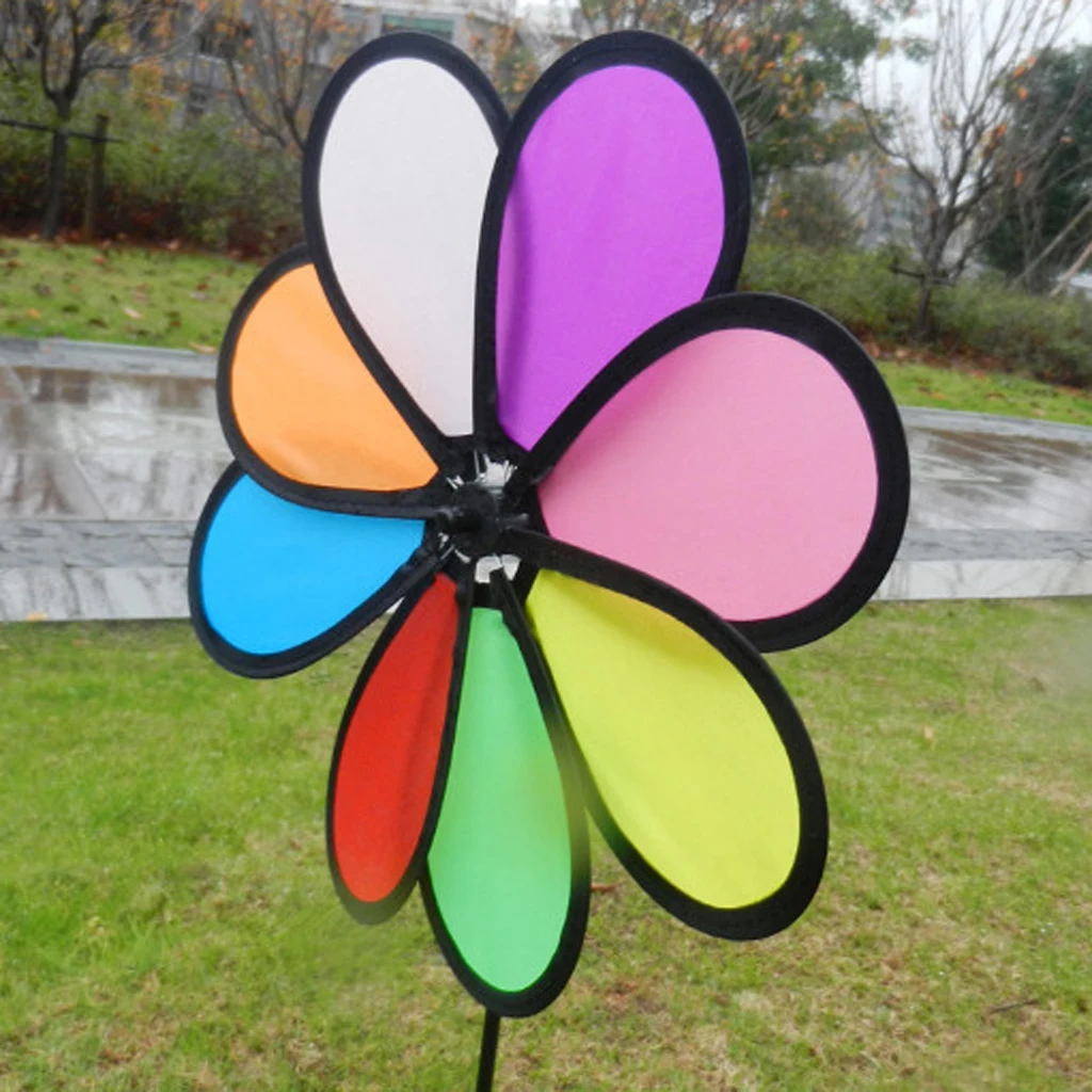 Rainbow Triple Wheel Spinner- Ground Stake Included - Colorful Wind Spinner for your Yard and Garden