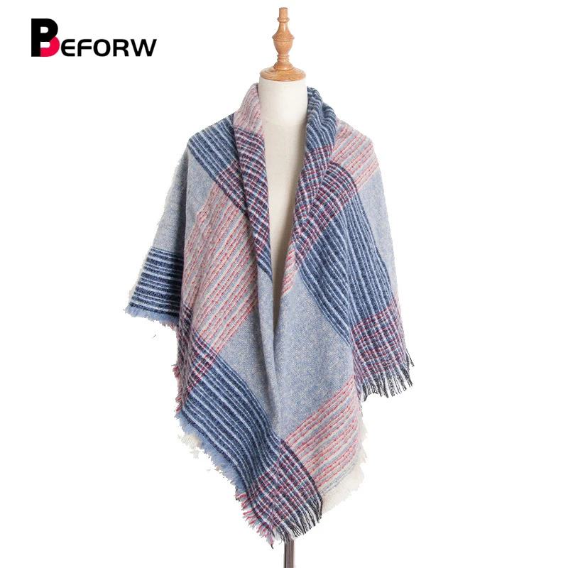

BEFORW 2019 New Women Color Plaid Square Scarf Large Long Blanket Shoulder Wrap Shawl For Fall Winter